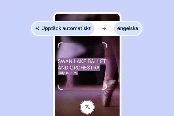 En webbplats med utsträckta balettskor med den översatta texten ”Svansjön-balett och orkester, 16 juli kl. 20.00”